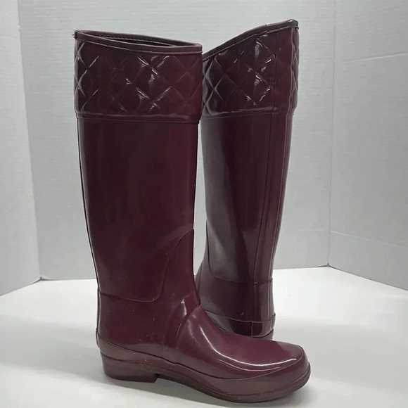 Hunter Rigley Rain Boots Tall Quilted Pull On Boot Waterproof Maroon Red Size 7 - Picture 9 of 13